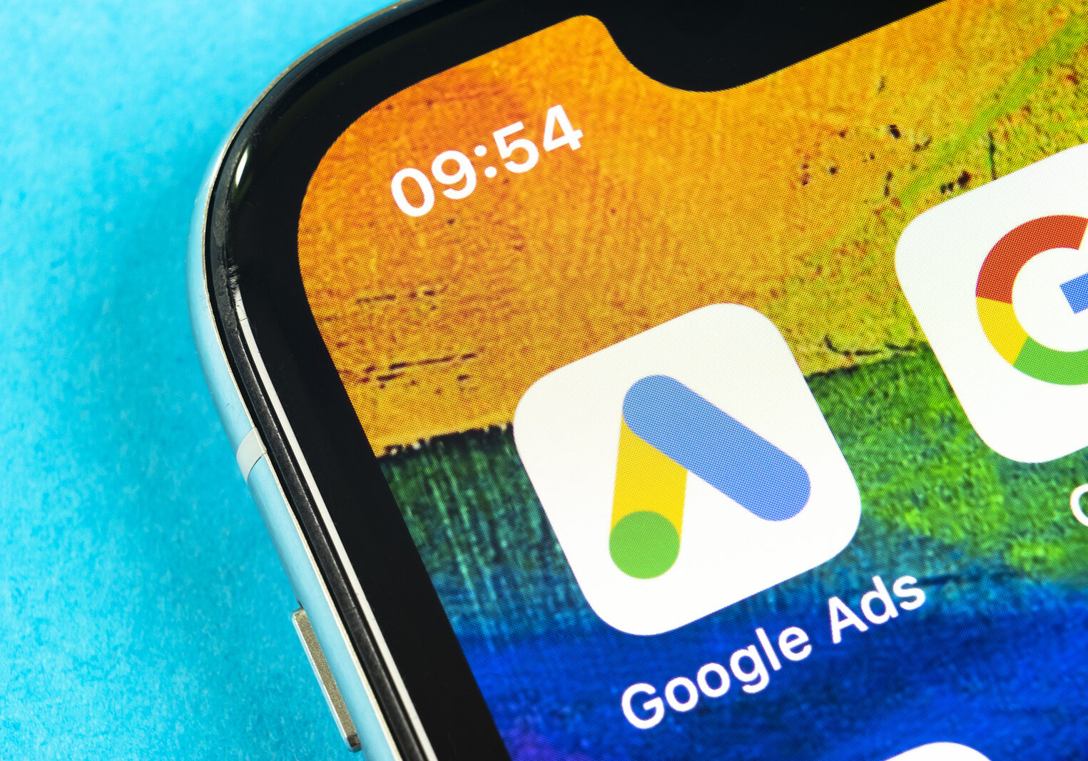 Helsinki, Finland, May 4, 2019: Google Ads AdWords application icon on Apple iPhone X screen close-up. Google Ad Words icon. Google ads Adwords application. Social media network